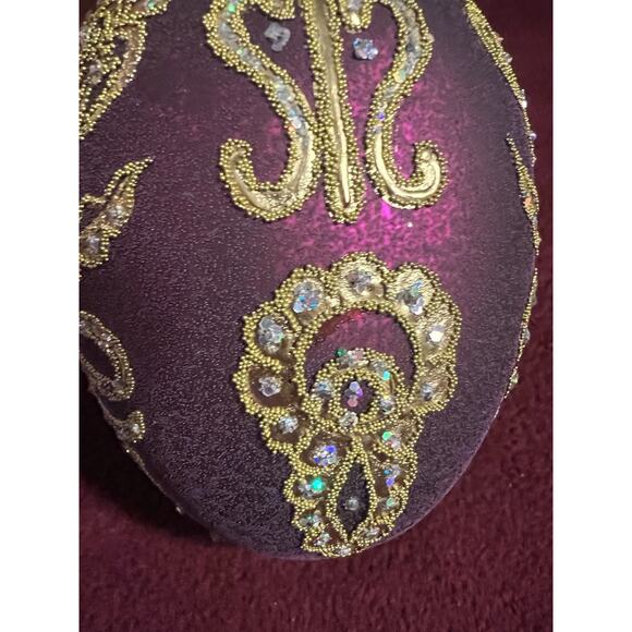 Burgundy & Gold Parzenica Christmas Glass Ornament Hand Decorated with Jewel 5” - Picture 9 of 12